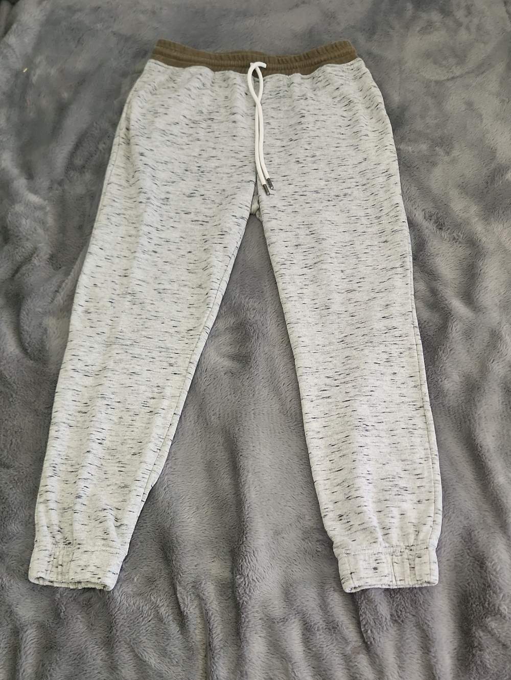 Light Gray Speckled Jogger Sweatpants with Olive Waistband